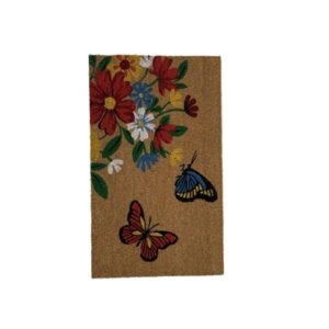 Alfombra de Fibra de Coco 45 cm x 75 cm con Diseño de Flores y Mariposas Multicolor, Modelo 424-520003