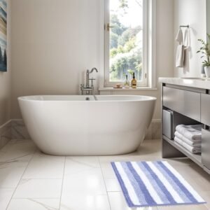 Alfombra para Baño de 58.4 cm x 76.2 cm de Chenille Celeste Sierra Stripe