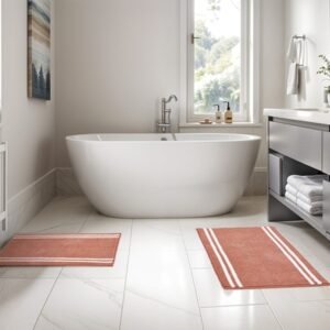 Alfombras SRS51313 40.6 cm x 58.4 cm-45.7 cm x 76.2 cm de Chenille Rosado Meadow Stripe — para Baño