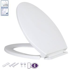 Asiento WADFOW WTJ2102 de Plastico Blanco Cierre Lento, Elongado para Inodoro