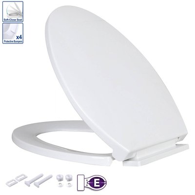 Asiento WADFOW WTJ2102 de Plastico Blanco Cierre Lento, Elongado para Inodoro Asiento WADFOW WTJ2102 de Plastico Blanco Cierre Lento, Elongado para Inodoro