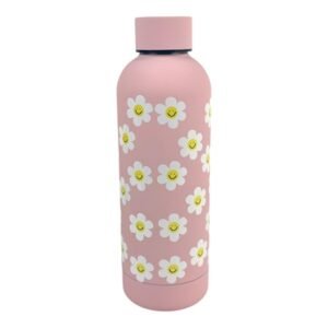 Botella 500 ml Acero Inoxidable Rosado-blanco Diseño Flores