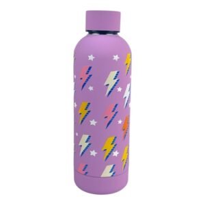 Botella de Acero Inoxidable Morado MERLETTO Modelo 780-6734333 con Diseño de Rayos Multicolor de 500 ml