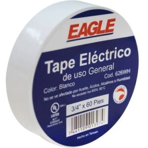 Cinta Aislante Electrica 19 mm x 18.29 m (3/4 in x 60 Ft) Vinil Blanco