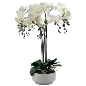 Flor Artificial 56 cm Orquidea Blanco con Maceta Blanco