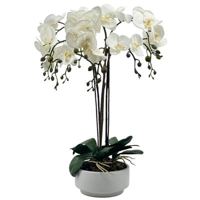 Flor Artificial 56 cm Orquidea Blanco con Maceta Blanco
