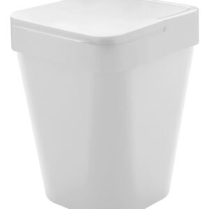 Papelero de Plástico Blanco con Tapa OU LX115BCF, 19.5 cm x 20.5 cm x 25.5 cm para Baño