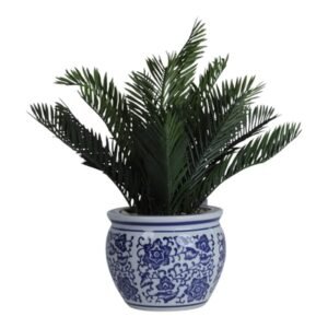 Planta Artificial 37 cm Palma con Maceta Azul-blanco
