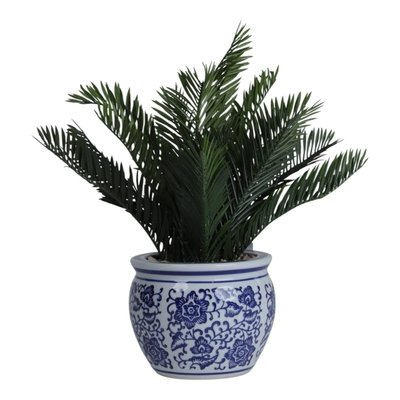 Planta Artificial 37 cm Palma con Maceta Azul-blanco Planta Artificial 37 cm Palma con Maceta Azul-blanco